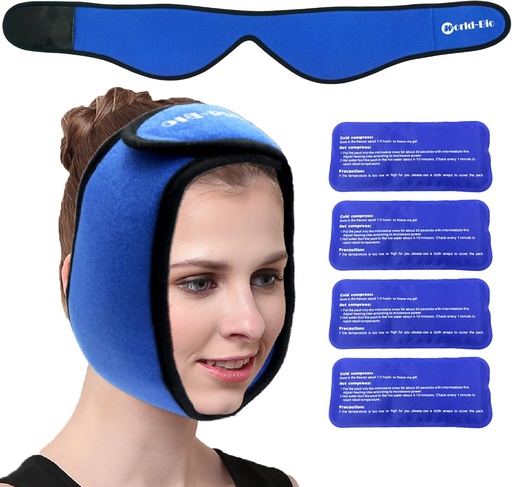 [BRSWGHA3AUFRMHI6] Face Ice Pack Wrap for TMJ, Wisdom Teeth, WORLD-BIO Jaw Wrap with 4 Reusable Hot Cold Therapy Gel Packs for Head, Chin, Oral and Facial Surgery, Pain Relief for Swelling, Injuries, Dental Implants