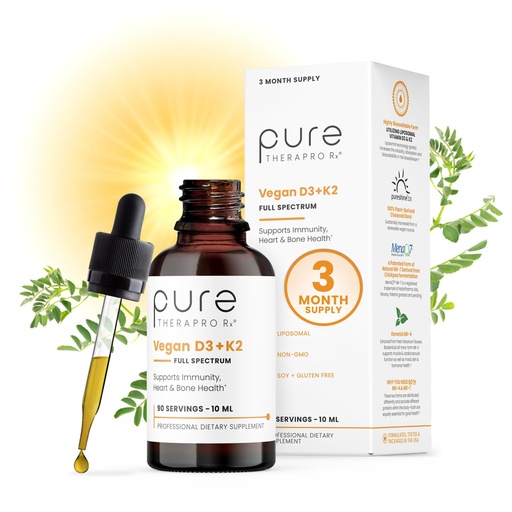[BRSWKHYTAAMRWDLZ] Pure Therapro Rx Vegan D3 + K2 Organic 100% Liposomal 10ml Made in USA | 3 Month Supply | Maximum Absorption Vitamin D3 and Vitamin K2 Supplements for Men and Women, D3 Vitamin 5000 IU