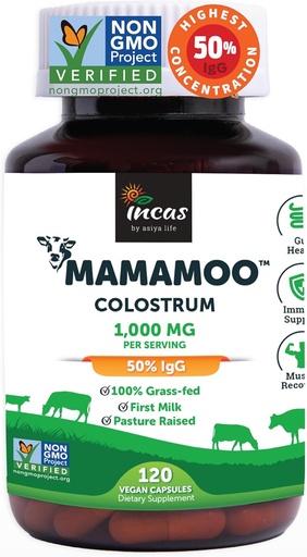 [BRSRAZAEB57Q2EI6] MamaMooTM Colostrum Powder >50% IgG, Grass Fed, First Non-GMO Verified Colostrum, Gut Health Bloating Immunity Skin & Hair, содержит более 400 биоактивных питательных веществ, проверено третьей стороной (120 капсул)