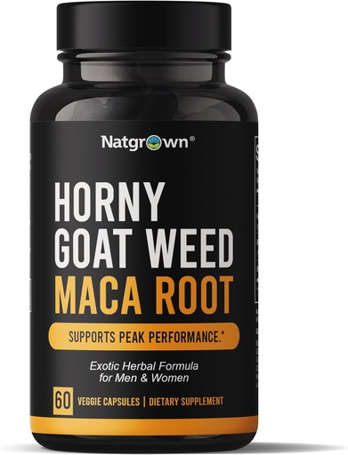 [BRSROHYNAQNBYC3D] Natgrown Horny Goat Weed and Maca Root Extract Supplement for Men & Women (Epimedium Extract, Hornygoatweed) Vegan Capsules - 60 Ct