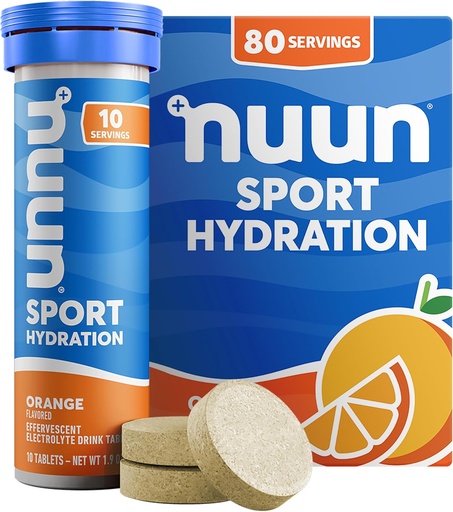 [BRSWK2QHDEBRK2IZ] Nuun Sport Electrolyte Tabletleri, Magnezyum, Pyum, Chloride & sodyum, Gluten Free & Vegan, Orange, 8 Pack (80 Toplamı)