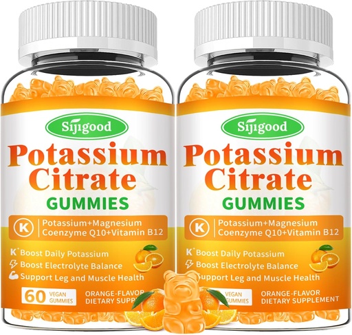 [BRSRAHDYB4NGY335] 2 Pack Kalium-Zitrat-Gummi-Gummi-Ergänzung für Muskel-Gesundheit, Leg Cramp Relief, Elektrolyt Balance – Vegan, Non-GMO, Glutenfrei, Orange Flavor, 120 Count