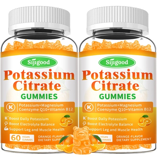 [BRSRAHDYB4NGY335] 2 Pack Potassium Citrate Gummies – High Potency Potassium Supplement for Muscle Health, Leg Cramp Relief, Electrolyte Balance – Vegan, Non-GMO, Gluten-Free, Orange Flavor, 120 Count