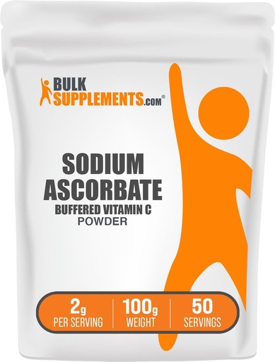 [BRSWKEIACB6BMCLM] BulkSupplements.com Sodium Ascorbate Powder - for Immune Support, Sodium Ascorbate Vitamin C - Buffered Vitamin C, Gluten Free, 2g per Serving, 100g (3.5 oz) (Pack of 1)