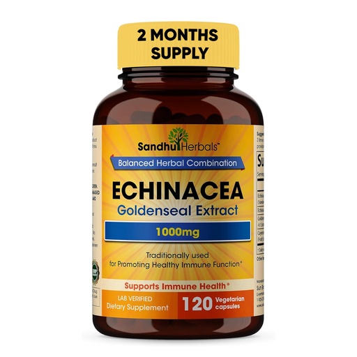 [BRSWYZA6CECAEGY6] SANDHUHERBALS Echinacea Goldenseal 1000 Mg 120 Capsules | Immune System Support Respiratory Response Inflammatory Response Supplement