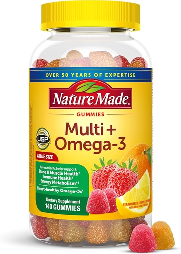 [BRSWGZQYABYBM2Q6] Thiên nhiên tạo ra Multivitamin + Omega-3, Multivitamin Gummies cho phụ nữ và đàn ông, Daily Nutritional Hỗ trợ, 140 kẹo dẻo trưởng thành và Minerals, 70 ngày