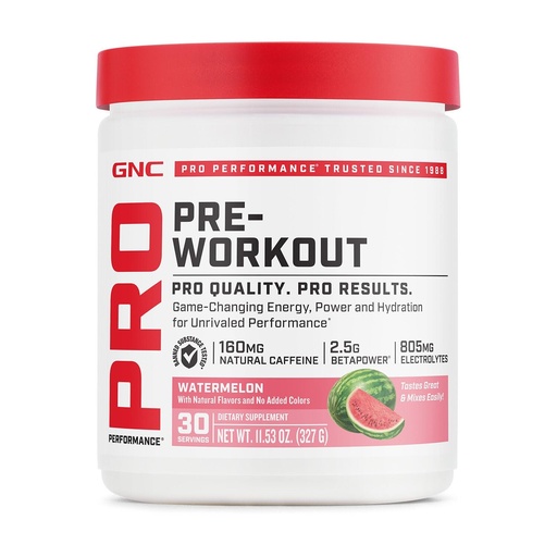 [BRSRAZYEBYFGAH35] GNC Pro Performance Pre Workout Powder for Men and Women, Energy, Hydration, and Focus, Sugar Free, Gluten Free, Performance Supplement, Watermelon, 30 Servings