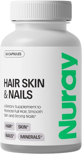 [BRSRAZYNBUOWOFLL] Nuray Hair, Skin & Nails Vitamins – Biotin, Collagen & Hyaluronic Acid – Advanced Hair Growth Supplement – Promotes Beauty, Skin Radiance, & Nail Strength – with Vitamin B Complex – 60 Capsules