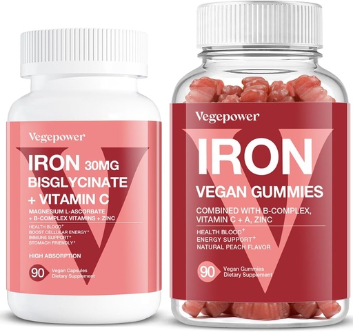 [BRSRAFLQOF7QADI7] Gummies de hierro vegano + Iron Bisglycinate 30MG ← Vegan Iron Suplemento Apoyo para la Energía Sanitaria y Diaria para Adultos &amp; Niños - 180 Condes