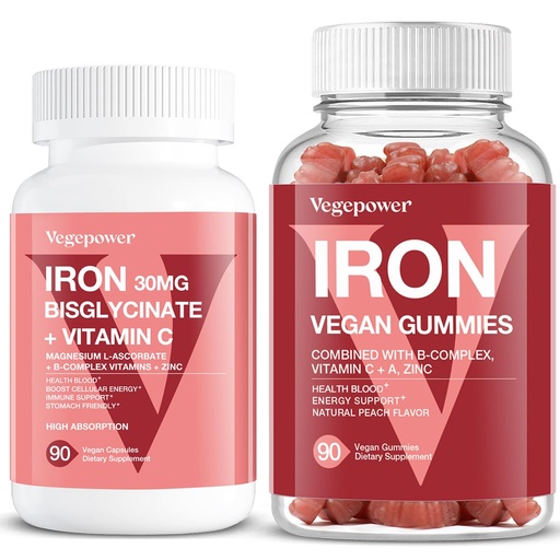 [BRSRAFLQOF7QADI7] Vegan Iron Gummies + Iron Bisglycinate 30MG | Vegan Iron Supplement Support for Blood Healthy & Daily Energy for Adults & Kids - 180 Count