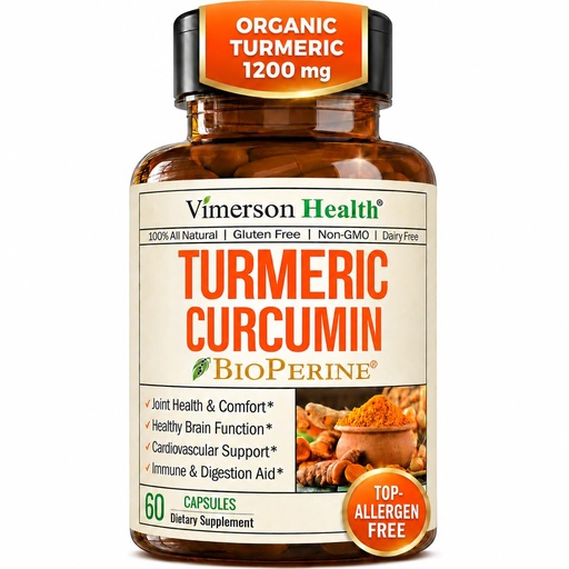 [BRSWKFI4BQHRAHQ5] Turmeric Curcumin Supplement - 1200 mg Organic Turmeric + Tumeric Extract (95% Curcuminoids) for Joint Support & Digestive Health - Turmeric Supplement - Pure Curcumin with Black Pepper - 60 Capsules