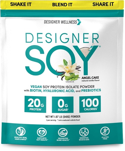 [BRSRAY37BB6BQD3V] Tasarımcı Wellness, Gen Isolate Protein Tozu Biotin, Hyaluronic Acid ve Prebiyotikler, Vegan, 0 Sugar, Non-GMO, Angel Cake Vanilla, 1.87 lb