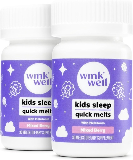 [BRSRMZANO4NWYFA2] Wink Well Kids Chewable Melts- Kids Sleep Aid Chews with Melatonin 1mg- Quick Deep Toddler Sleep Aid, Drug-Free-Fast, Non-Habit-Forming Dissolve Tablets- 30 Melts (Pack of 2)