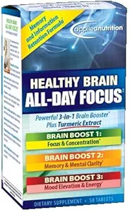 [BRSWGYALBYNW2AAU] Applied Nutrition Healthy Brain All Day Focus, 50 Tablets Per Bottle (3 Pack)