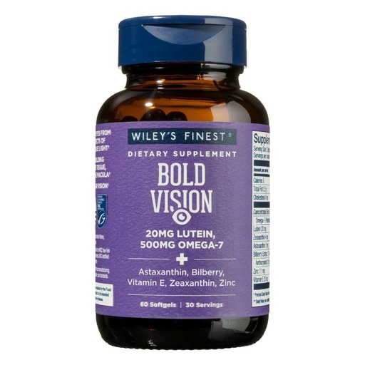 [BRSWGEATCN5WEE3H] Wiley's Finest Wild Alaskan Fish Oil Bold Vision - Fish Oil Eye Health Supplement with Lutein, Zeaxanthin, Bilberry, Omega-7, Vitamin E, and Zinc - 60 Softgels (30 Servings)