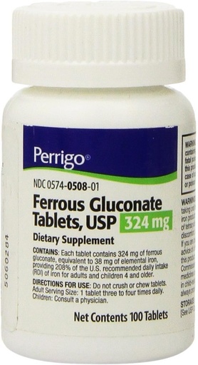 [BRSWIZQDAAHQKG36] Ferrous GLUCONATE 324MG PADD 100TB Paddock Laboratories INC