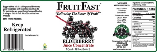 [BRSWYZAZOJ7AI237] 100% Pure Elderberry Juice Concentrate (32 fl. oz. - Pack of 4) by FruitFast - Brownwood Acres | Unsweetened, Non GMO, Gluten Free, All Natural Juice Extract - Promotes Healthy Immune Function*