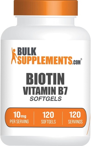 [BRSRM2YBCMAQKCDB] BulkSupplements.com Biotin 10000mcg Softgels - Витамин B7, Biotin Витамини за коса, кожа и нокти, Biotin Addition - Gluten Free, 1 Softgel per Serving, 120 Count (Pack of 1)