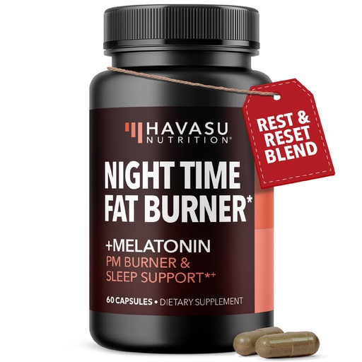 [BRSWGGAKAF6AYCYY] Night Time Fat Burner Capsules for Men and Women - Appetite Suppressant for Weight Loss with White Kidney Bean - 60 Count - Metabolism Booster with Melatonin for Sleep Support - 2-Month Supply