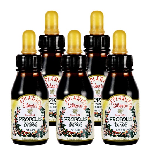 [BRSWGZACCR7QYG3B] Official Distributor - 5 Bottles of Apiario Silvestre Brazilian Green Bee Propolis Liquid Glycolic Extract-Non Alcoholic, Wax Free, Sugar Free (PG)