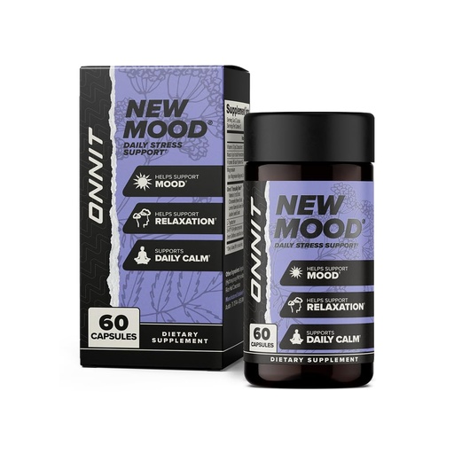 [BRSWECQKBABQYFDG] ONNIT New Mood Daily Stress Support Capsules, IGEN Non-GMO Tested Sleep and Mood Support Supplement for Men and Women, Daily Stress Management Capsules, 60 Count