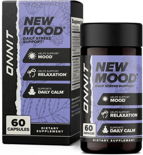 [BRSWECQKBABQYFDG] ONNIT New Mood Daily Stress Support Capsules, IGENTM Non-GMO Tested, Sleep and Mood Support Supplement for Hombre and Women, Daily Stress Management Capsules, 60 Count