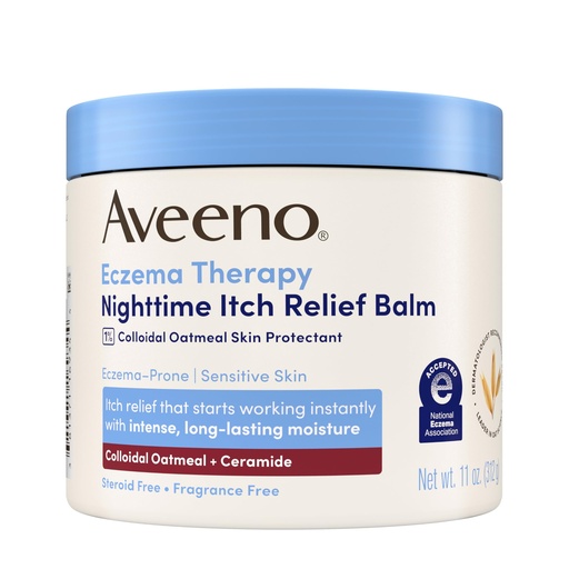 [BRSWKGQGBMFQGFTU] Aveeno Eczema Therapy Nighttime Itch Relief Balm, Colloidal Oatmeal Formula Instantly Soothes Itchy, Eczema-Prone Skin, Moisturizing Balm for Sensitive Skin, Steroid- & Fragrance-Free, 11 oz