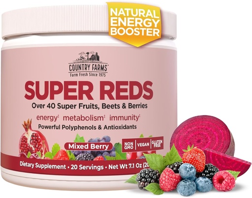 [BRSWGZL6AB5BUYI4] COUNTONS Super Reds, Energing Pololl Superfood, 48 fruits i Berries, antioxids i Pol Partinols, suport de l'Energia, 20 Servings, Berry Flavor