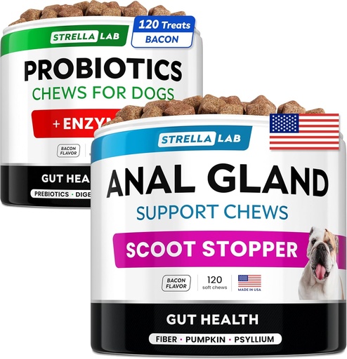 [BRSRAAL7AAORADLL] Probiotics + Anal Gland Support Dogs Bundle - Digestive Enzymes & Prebiotics - Allergy, Diarrhea, Constipation & Scoot Treatment - Fiber Supplement for Digestion, Gut Health & Immunity - Made in USA