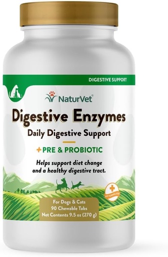 [BRSWI2Q5CACRQADU] NaturVet Digestive Enzymes Plus Probiotics Supplement for Dogs, Soft Chews, Made in The USA with Globally Source Ingredients 90 Count
