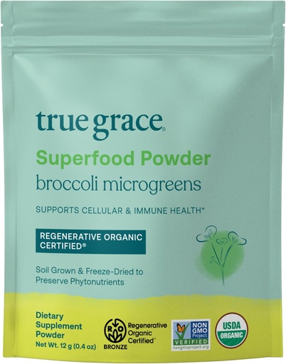 [BRSRMAAYCR4B43T3] True Grace Broccoli Microgreens - 0.4 oz - Daily Superfood Powder for Cellular & Immune Health - Gluten & Soy Free, Vegan, Regenerative Organic Certified - 30 Servings