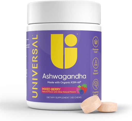 [BRSRAFT7C4PB6DLU] Ashwagandha KSM-66 Chews - Daily Stress, Cognitive Function and Mood Support Chewable Supplement, Bioavailable Full Spectrum KSM66 Ashwagandha Root Extract, Calm &amp; Relax – Mixed Berry, 60 Count