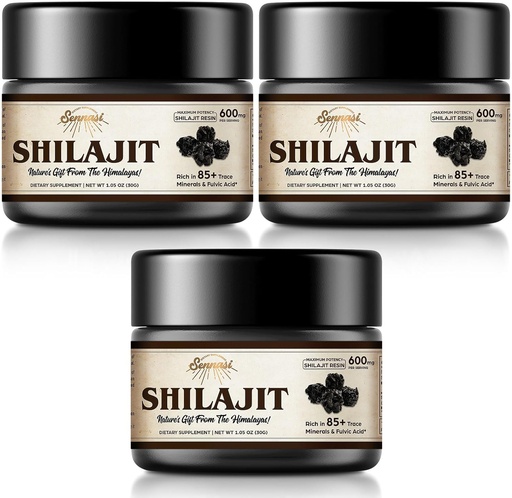 [BRSRMBD3C4FR6C3A] Shilajit Puro Himalayan Orgánica Shilajit Resin - 600mg Máxima Potencia Natural Shilajit Resin con 85+ Minerales Trace & Ácido Fulvico para la Energía, Apoyo Inmunitario, 30 Gramos (3 Pack)