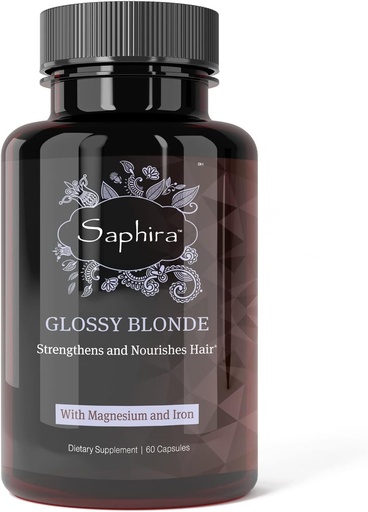 [BRSW2HTYBYPRY2AZ] Saphira Glossy Blonde Haarergänzung und Vitamine für Blond, Bleached und Highlighted Haar mit Magnesium und Eisen, 60 Kapseln, 1 Monat Versorgung