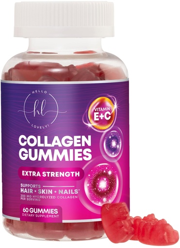[BRSWYYIYCN6GM3LJ] Collagen Peptides Gummies - 2500 mcg D-Biotin Per Serving - Hydrolyzed Protein Type I & III Multi Collagen Supplement with Vitamin C & Zinc - Support for Hair, Skin, Nails, Berry Flavor - 60 Gummies