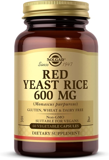 [BRSWIYQTPJ7BMFI7] Solgar Rød Yeast Rice 600 mg - 60 Grønnsaker Kapsler - Ikke-GMO, Vegan, Glutenfri, Dairy Free, Kosher - 30 Services