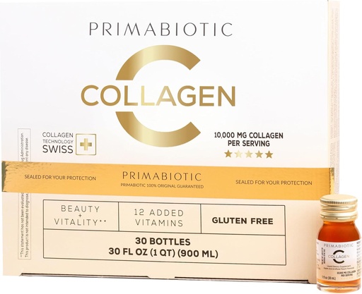 [BRSROAD7DMCGO3TA] Collagen líquido PRIMABIOTIC - alto contenido de colágeno [10.000 Mg] Por servicio - colágeno hidrolizado y 12 vitaminas - Gluten libre- 900 Ml - paquete de 30 botellas x 30 Ml (1)