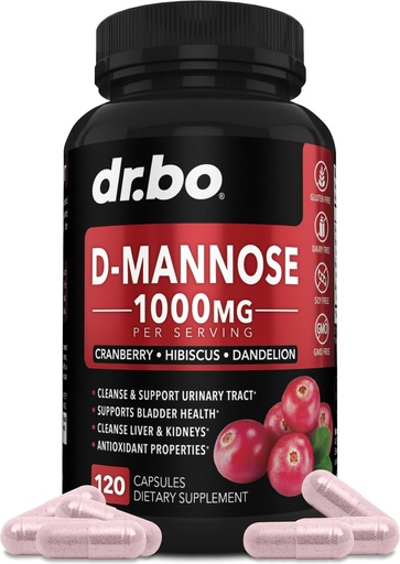 [BRSRAAQBBEIRODI3] D Mannose Supplements for Women Pills - Natural D-Mannose 500mg Capsules, Cranberry DMannose Pills 1000mg Per Serving - Bladder Flush & Urinary Tract Cleanse Health Supplement - 120 Veg Capsules