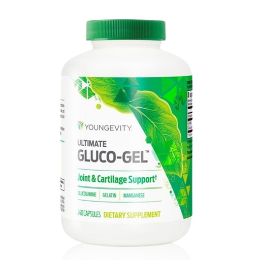 [BRSWIZAYOENRS23M] Youngevity Ultimate Gluco-Gel -for Tendons, Bones & Cartilage | Contains Glucosamine, Gelatin & Manganese | 240 Capsules | 1 Bottle