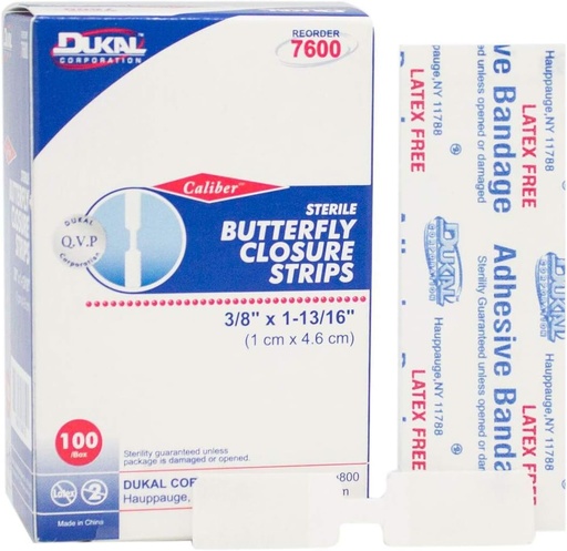[BRSWGCDQPIDRMCDP] Dukal Butterfly Closure Strips. Pack of 100 Adhesive Wound Closure Bandages. Sterile Bandages for Wound Protection. Single use. Individually Wrapped. Easy to Apply.