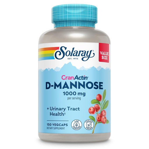 [BRSWGBTYBZ7QIAL4] Solaray D-Mannose 1000mg with CranActin Cranberry Supplement 400mg, Urinary Tract Health & Bladder Support Capsules with Vitamin C, Vegan, 60 Day Guarantee, 75 Servings, 150 VegCaps