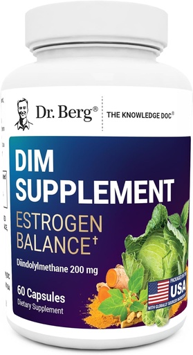 [BRSROZT7CQHGEFD5] Dr Berg DIM Supplément Estrogen Balance - Supplément d'estrogène original pour les femmes avec Diindolylméthane pour les symptômes menstruels et le soulagement de la ménopause et le poivre noir pour l'absorption améliorée - 60 capsules
