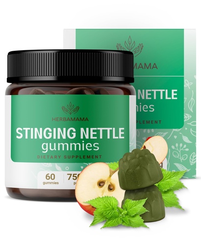 [BRSRMEIHBYIGOYDG] HERBAMAMA Stinging Nettle Gummies - Stinging Nettle Root Extract for Urinary Tract Support for Women & Men - Vegan, Non-GMO Urtica Dioica Supplement - 60 Pectin-Based Apple-Flavored Chews