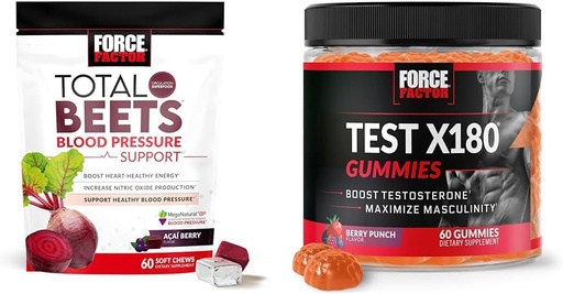 [BRSRAYYYCMIAIFI2] Force Factor Total Beets Blood Tekanan Dukungan 60 Chews + Test X180 Gummies Testosterone Booster untuk Pria 60 Gummies