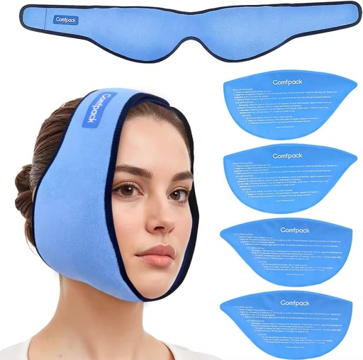 [BRSW2GALOUNB6FLB] Ice Pack for Wisdom Teeth Removal z 4 wielokrotnego użytku Hot Cold Gel Packs, Wisdom Teeth Ice Pack Head Wrap do Tonsillektomia, TMJ, ekstrakcja zębów, Jaw Pain, Chirurgia jamy ustnej, Cosmetic Injection
