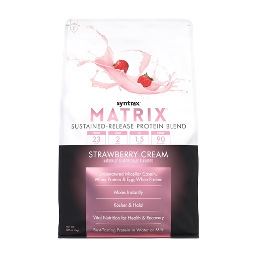 [BRSWIYAMAYGAGDDC] Syntrax Nutrition Matrix - Sustained-Release Protein Blend, Strawberry Cream 5 lbs. | Whey Protein, Micellar Casein, Egg Albumin
