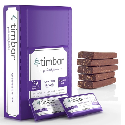 [BRSRAGQBBYMRMHLG] timbar Protein Bars 12 Pack | 12g Protein & 9g Fiber Plant Based- Energy & Nut Bars | Gluten Free, Non-GMO, Dairy Free, Healthy On-the-Go Snack & Meal Replacement (12 Packs, Chocolate Brownie)