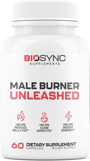 [BRSRAGA3CEIRQGQ6] BioSync - Male Burner UNLEASHED | Fat Burner for Men Weight Loss Pills | Appetite Suppressant, Carb Blocker, Energy Booster | 6 Ultra Dosed Powerful Ingredients | Safe 3rd Party Tested - 60 Capsules