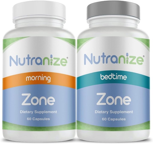 [BRSROHA2OYORQ236] Nutranize Zone Twin-Pack Supplement System - Pharmacist-Designed Morning & Bedtime Capsules with Magnesium Glycinate, Vitamin D3, K2 MK7, Methylfolate, Chromium, Melatonin - 30 Day Supply (120 Count)