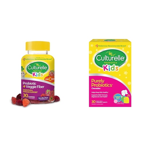 [BRSROBL3DMPGG33V] Culturelle Daily Probiotic for Kids + Veggie Fiber Gummies (Ages 3+) - 30 Count & Kids Chewable Daily Probiotic for Kids, Ages 3+, 30 Count, #1 Pediatrician-Recommend